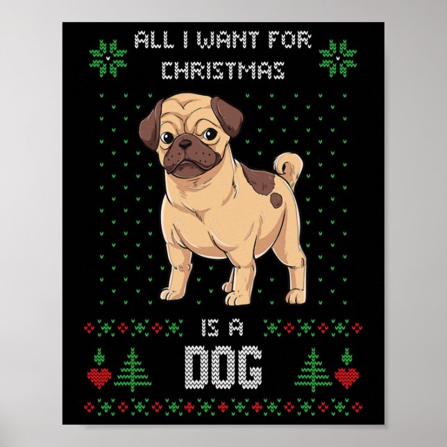 Affiche Pug de pull de Noël laid Pull laid de chien  (Devant)