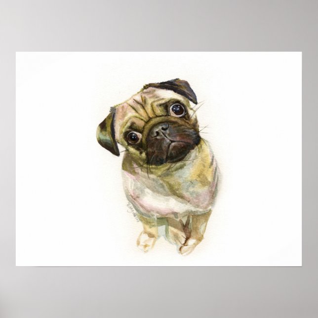 Affiche Pug Face Art Print | Cute Pug Dog (Devant)
