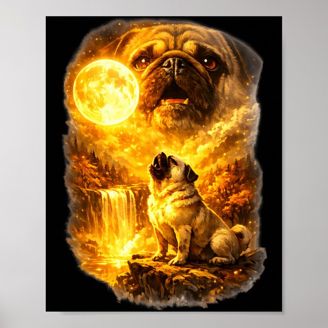 Affiche Pug howling at moon epic forest fantasy  (Devant)
