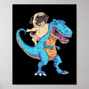 Affiche Pug montant un T-rex surfant un dinosaure amateur 