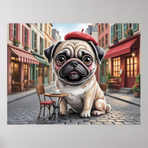 Affiche Pug Parisien au Café du Trottoir
