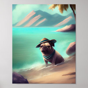 Affiche Pug profitant de la peinture artistique sur la pla
