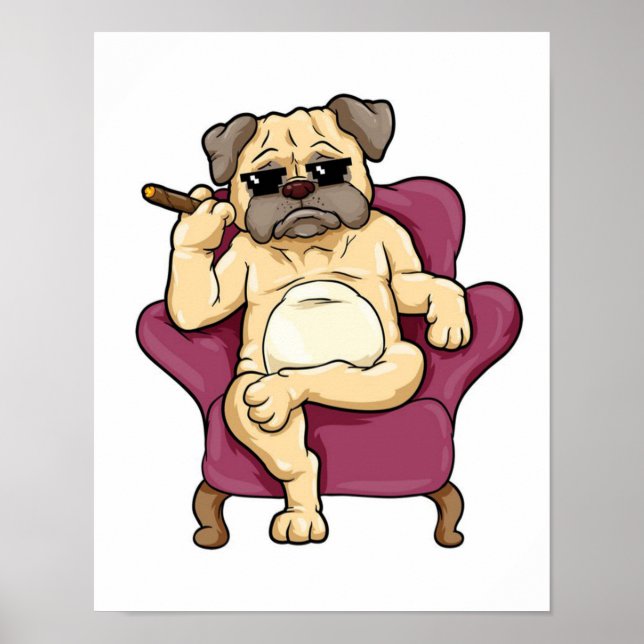 Affiche Pug Smoking Cigar | Really Cool Pug Dog (Devant)