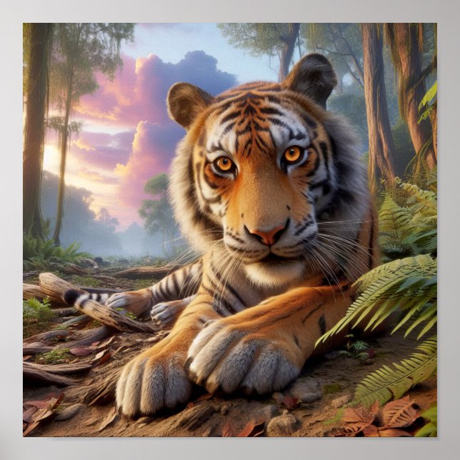 Affiche Puissant tigre du Bengale dans la jungle sauvage (Devant)