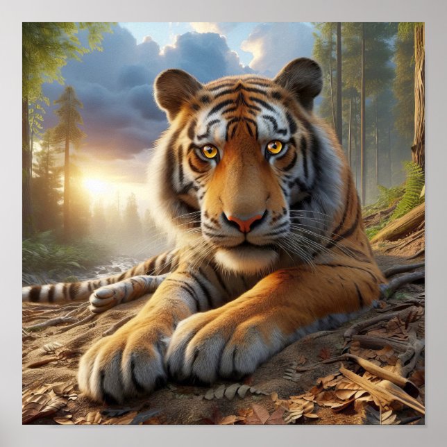 Affiche Puissant tigre du Bengale dans la jungle sauvage (Devant)