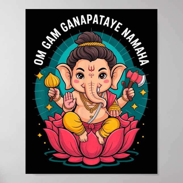 Affiche Puja hindou Ganesha Dieu éléphant Inde Méditation  (Devant)