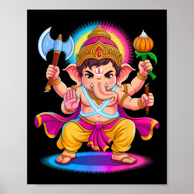 Affiche Puja hindou Ganesha Dieu éléphant Inde Méditation  (Devant)