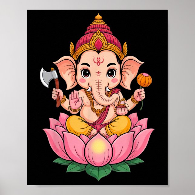 Affiche Puja hindou Ganesha Dieu éléphant Inde Méditation  (Devant)