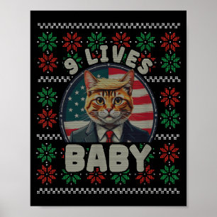 Affiche Pull Trump Chat Neuf Vies Sweat de Noël Drôle et L