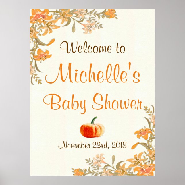 Affiche Pumpkin Fall Autumn Boho Baby Shower Welcome Sign (Devant)