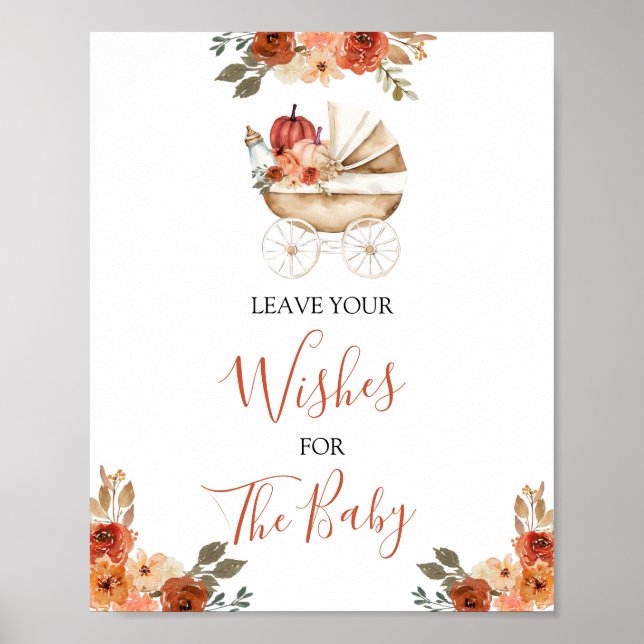 Affiche Pumpkin Stroller Baby Shower Leave Your Wishes (Devant)