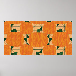 Affiche Pumpkins on geometric triangle background seamless