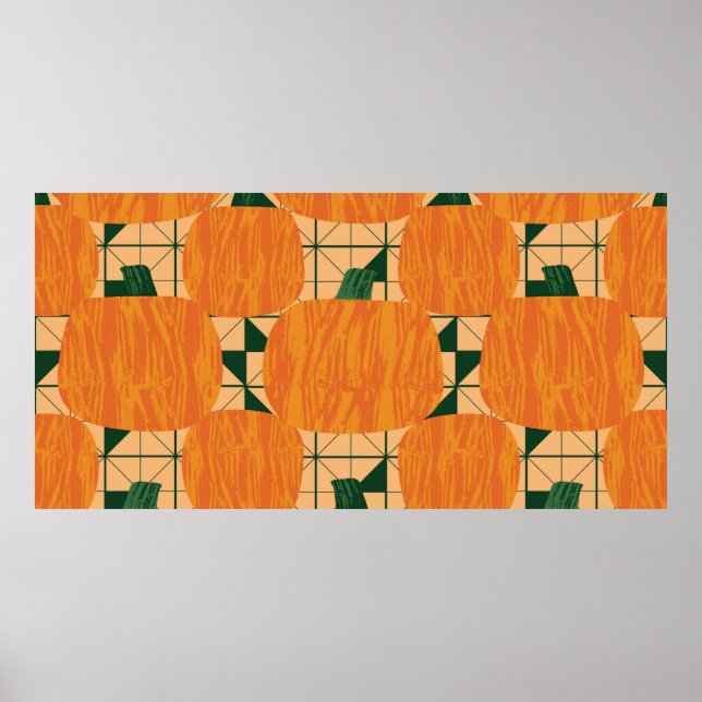 Affiche Pumpkins on geometric triangle background seamless (Devant)