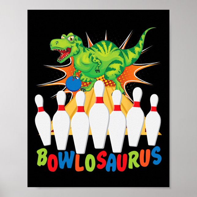 Affiche Pun de Bowling T-rex Dinosaur Bowlosaurus (Devant)