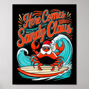 Affiche Pun de crabe de Noël mignon Santa Hat