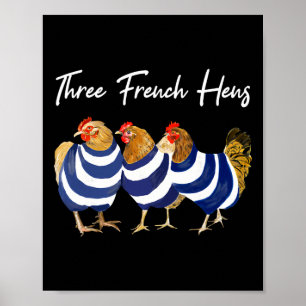 Affiche Pun de Noël drôle Trois poules françaises Puns de