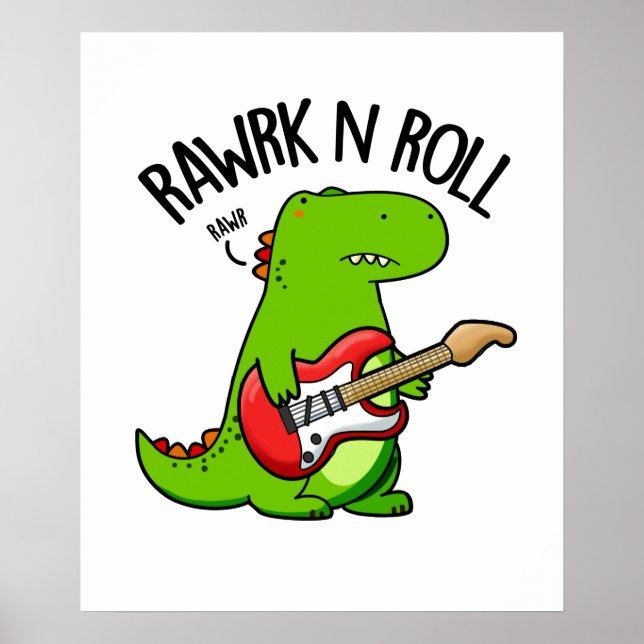 Affiche Pun Dinosaure Rocker Rawrk Et Roll Drôle (Devant)