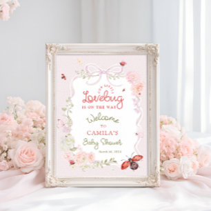 Affiche Punaise de l'amour Bienvenue à la baby shower rose