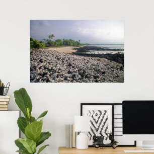 Affiche PunaluGu Plage de sable noir Hawaii Big Island
