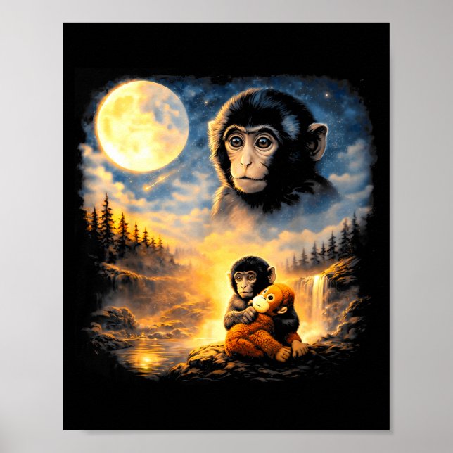 Affiche Punch bébé singe regarde sa mère dans la lune  (Devant)