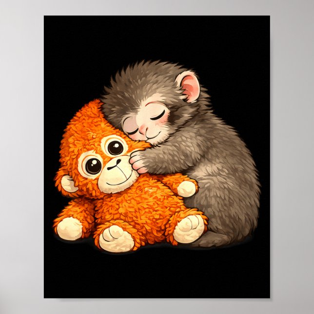 Affiche Punch the monkey cuddling stuffed animal meme (Devant)