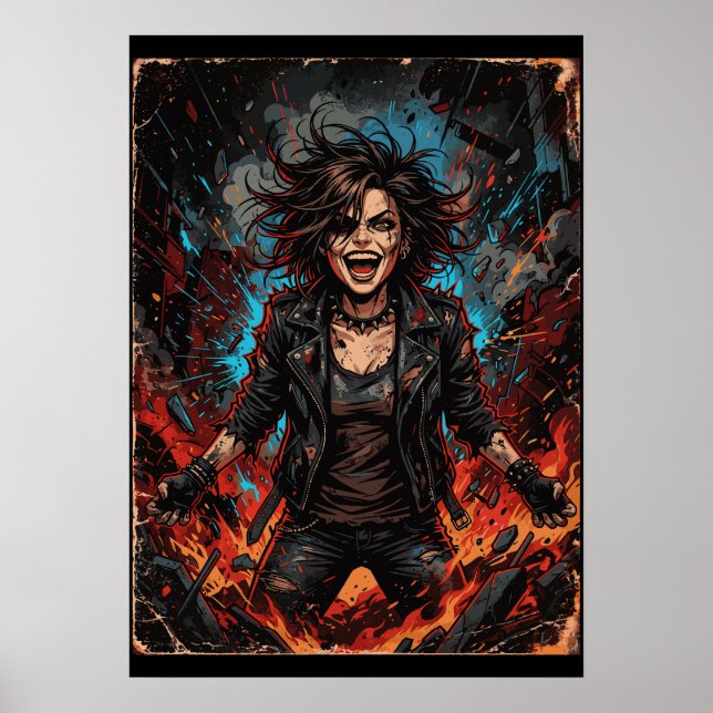 Affiche Punk Chaos Fille Explosion | Art Grunge Rebelle Fe (Devant)