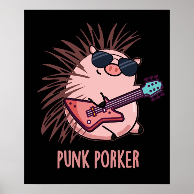 Affiche Punk Porker Funny Punk Rocker Pig Pun Dark BG (Devant)