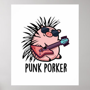 Affiche Punk Porker Funny Rocker Pig Pun
