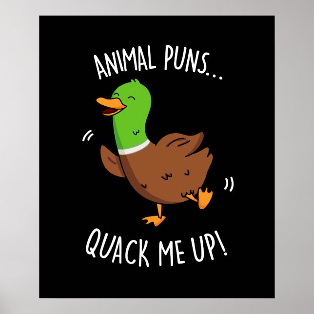 Affiche Puns Animaux Quack Me Up Funny Pun Canard Dark BG (Devant)