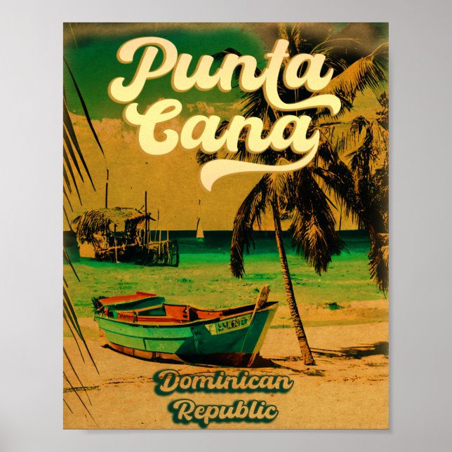 Affiche Punta Cana Dominicaine Palm Tree Retro Sunset (Devant)