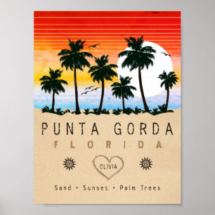 Affiche Punta Gorda Florida Retro Sunset Palm tree 1960