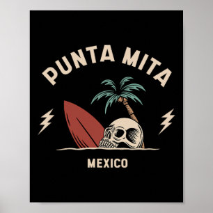 Affiche Punta Mita Mexique Surf Vintage Squelette Crâne 