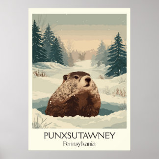 Affiche Punxsutawney PA Vintage Groundhog Winter Art