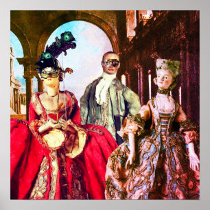 AFFICHE PUPPETTES ITALIENNES ANTIQUES FÊTE COSTUMÉE MASQUE