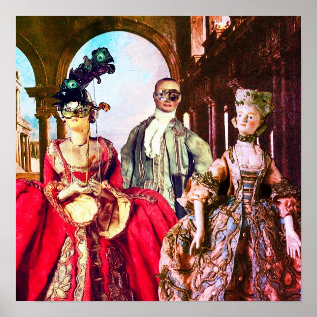 AFFICHE PUPPETTES ITALIENNES ANTIQUES FÊTE COSTUMÉE MASQUE (Devant)