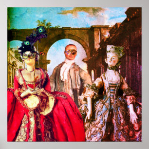 AFFICHE PUPPETTES ITALIENNES ANTIQUES FÊTE COSTUMÉE MASQUE