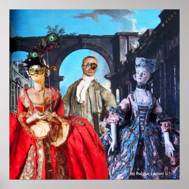 AFFICHE PUPPETTES ITALIENNES ANTIQUES FÊTE COSTUMÉE MASQUE (Devant)