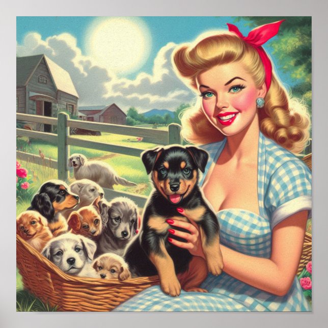 Affiche Puppies vintage Pin-up (Devant)