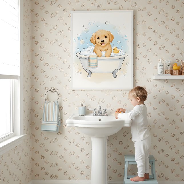 Affiche Puppy Bath Time Fun Kids Bathroom Wall Art (Créateur téléchargé)