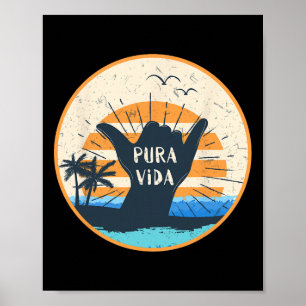 Affiche Pura Vida Costa Rica Signe Shaka Surfant Surfeur G