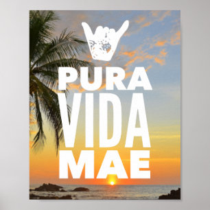 Affiche Pura Vida Mae Shaka Sign Costa Rica Sunset
