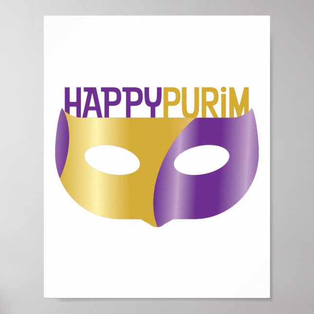 Affiche Purim et masque violet or heureux (Devant)