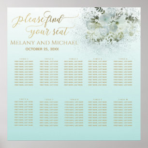 Affiche Purist bleu ombre romantique floral or calligraphi