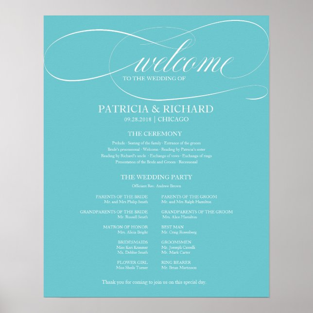 Affiche Purist Blue Mariage Ceremony Program Board (Devant)