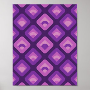 Affiche Purple 70s retro sunset cubes pattern