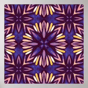 Affiche Purple Abstrait motif floral jaune Indigo Boho