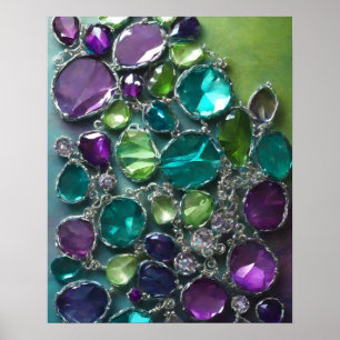 AFFICHE PURPLE ABSTRAIT TURQUOISE CRISTAL VERT PILE ART