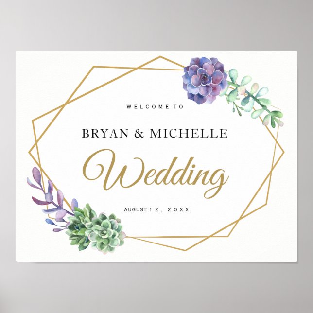 Affiche Purple and gold wedding welcome sign (Devant)