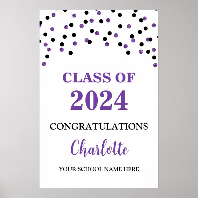 Affiche Purple Black Grad Party Personnalisé 20x30 (Devant)