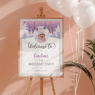 Affiche Purple Bleu hiver Premier anniversaire Bienvenue P